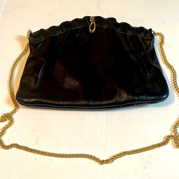 Norman Kaplan Las Vegas Shoulder Bag Gold Chain Clasp Strap Genuine Leather - Picture 3 of 10